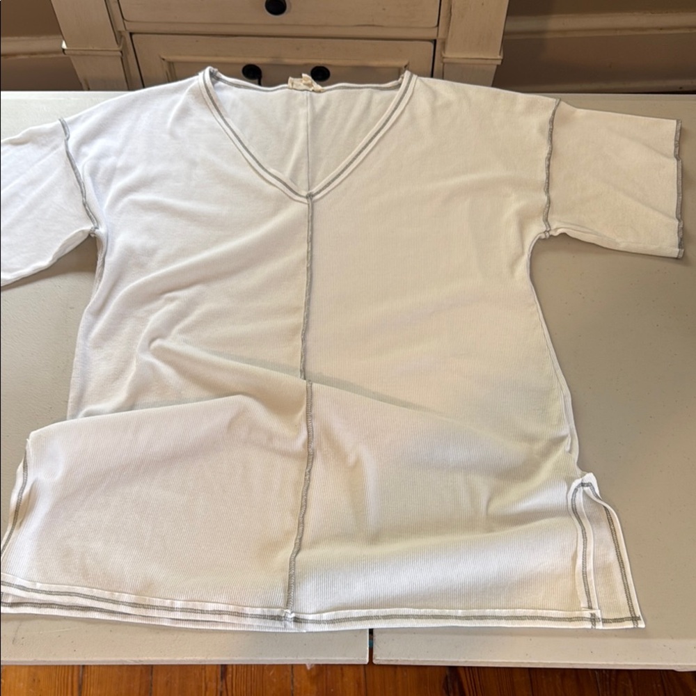 Roolee White V-Neck T-Shirt with Stitching Detail